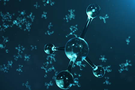 3D illustration molecule structure. Scientific medical background with atoms and molecules. Scientific background for your banner, flyer, template, text. Molecule consists of atoms chemical elementの写真素材