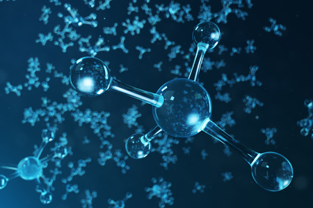 3D illustration molecule structure. Scientific medical background with atoms and molecules. Scientific background for your banner, flyer, template, text. Molecule consists of atoms chemical elementの写真素材