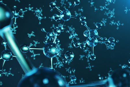 3D illustration molecule structure. Scientific medical background with atoms and molecules. Scientific background for your banner, flyer, template, text. Molecule consists of atoms chemical elementの写真素材
