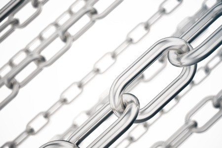 3D illustration metal chains. Metal, steel chains isolated on white background. Metal chains for industrial. Very durable metal chains, the concept of success. Strong link conceptの写真素材