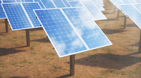 3D illustration Solar Panels. Alternative energy. Concept of renewable energy. Ecological, clean...