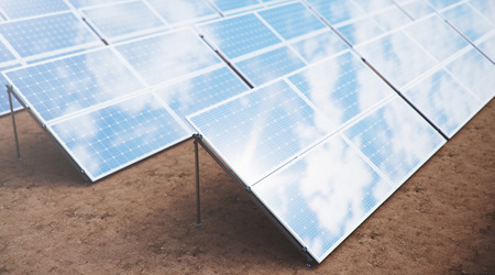 3D illustration Solar Panels. Alternative energy. Concept of renewable energy. Ecological, clean...