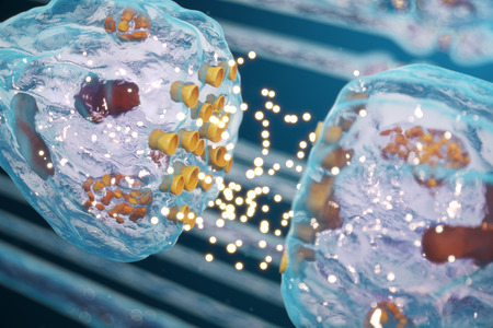 Synaptic transmission, human nervous system. Concept consciousness. Brain synapses. Transmission...