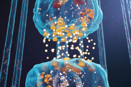 Synaptic transmission, human nervous system. Concept consciousness. Brain synapses. Transmission...