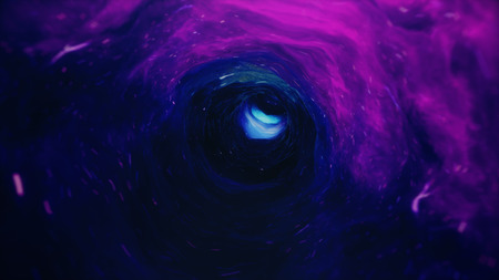 3D illustration tunnel or wormhole, tunnel that can connect one universe with another. Abstract speed tunnel warp in space, wormhole or black hole, scene of overcoming the temporary space in cosmos.の写真素材