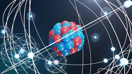 Abstract atom model. Atom is the smallest level of matter that forms chemical elements. Glowing...
