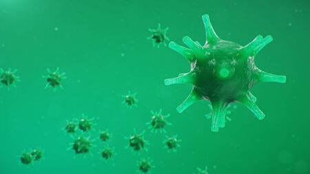 Chinese pathogen called Coronavirus or Covid-19, as a type of flu. Outbreak of coronavirus, which leads to death. Concept of a pandemic that infects the lungs, i.e. atypical pneumonia, 3D illustrationの写真素材