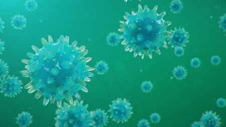 Outbreak of Chinese influenza - called a Coronavirus or 2019-nCoV, which has spread around the world. Danger of a pandemic, epidemic of humanity. Close-up virus under the microscope, 3d illustrationの写真素材