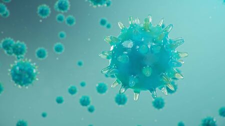 3D illustration Coronavirus concept under the microscope. Spread of the virus within the human. Epidemic, pandemic affecting the respiratory tract. Fatal viral infectionの写真素材