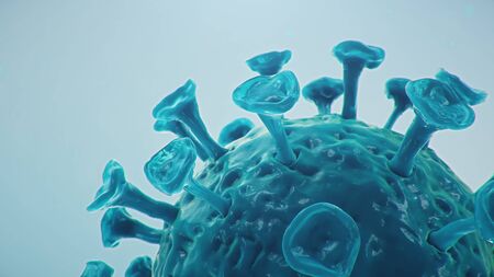 Outbreak of coronavirus, flu virus and 2019-nCov. Concept of a pandemic, epidemic for human cells. COVID-19 under the microscope, pathogen affecting the respiratory system, 3d illustrationの写真素材