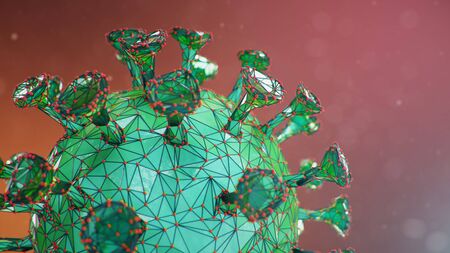 Abstract virus background, flu virus or COVID-19. The virus infects cells. COVID-19 under the microscope, pathogen affecting the respiratory system. Infection causing chronic disease, 3d illustrationの写真素材