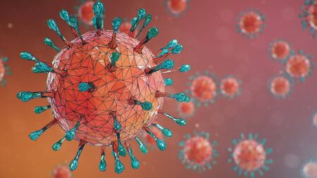 3D illustration, abstract pathogen as a type of flu - H1N1, hepatitis viruses, influenza virus, flu, aids. Virus abstract background. Virus infects human cells. Infection causing chronic disease.の写真素材