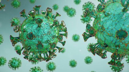 Abstract virus background. Pathogen affecting the respiratory tract. COVID-19 infection. Concept of pandemic, viral infection. Virus inside a human. Infection causing chronic disease, 3D illustrationの写真素材