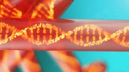 3D Illustration DNA molecule, its structure. Concept human genome. DNA molecule with modified genes....