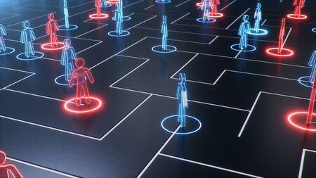 3d illustration Network structure between people, data exchange. The concept of collective intelligence. The human network. Exchange of information communicationの写真素材