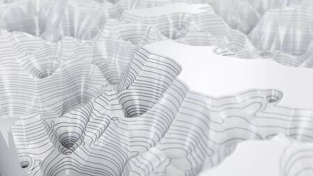 White three-dimensional topographic map. Contour lines on a topographic map. Studying the geography...