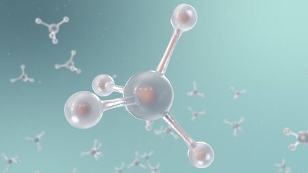 3D illustration molecular structure. Molecular chemistry, background with molecular element of the atom. Medical background. Genome at the molecular level.の写真素材