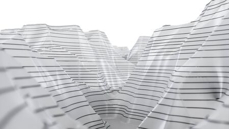 White three-dimensional topographic map. Contour lines on a topographic map. Studying the geography of the area: hills, mountains and plains. Cartography concept background, 3d illustrationの写真素材