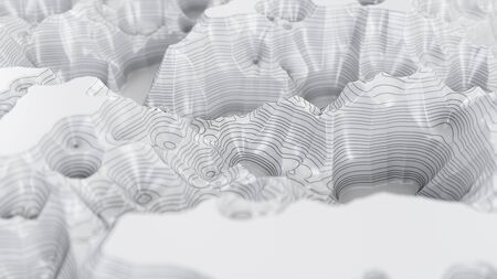 White three-dimensional topographic map. Contour lines on a topographic map. Studying the geography...