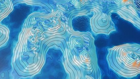 Topographic 3D map with water. Contour lines on a topographic map. Studying the geography of the...