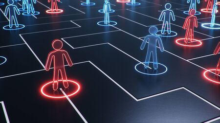 Network structure between people, data exchange. The concept of collective intelligence. The human network. Exchange of information communication. 3d illustrationの写真素材