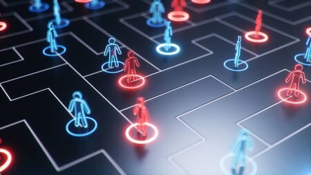 Network structure between people, data exchange. The concept of collective intelligence. The human network. Exchange of information communication. 3d illustrationの写真素材