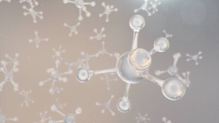 Molecular structure. Molecular chemistry, background with molecular element of the atom. Medical background. Genome at the molecular level, 3D illustrationの写真素材