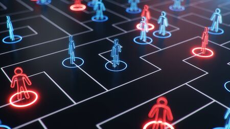 Network structure between people, data exchange. The concept of collective intelligence. The human network. Exchange of information communication. 3d illustrationの写真素材
