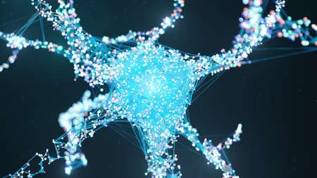 Abstract neural cells. AI neuron. Artificial neural network technology science. Synapses and...