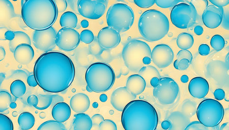 Abstract Blue Bubbles on Yellow Background. Generate AIの素材