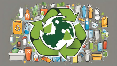 Recycling Concept with Earth and Various Recyclable Items. Generate AIの素材