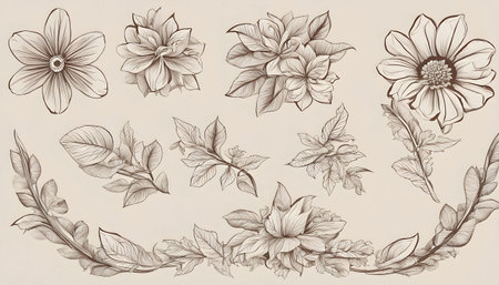 Vintage Floral Illustration with Contrasting Outlines. Generate AIの素材
