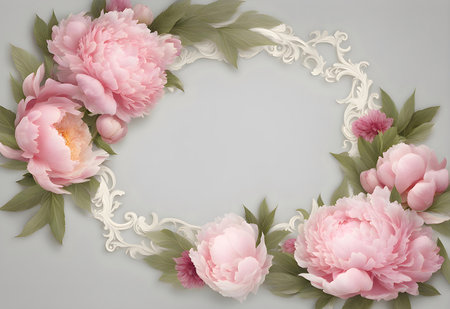 Elegant Peony Flowers Frame on Neutral Background. Generate AIの素材
