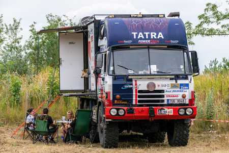 Hodonin - Panov, Czech Republic - July 20, 2022 Introduction of one Tatra car, which took part in the Dakar rallyのeditorial素材