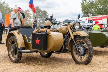 Hodonin - Panov, Czech Republic - July 20, 2022 Military Day Hodonin - Panov. Historical and contemporary military equipment Soviet motorcycle from the Second World Warのeditorial素材