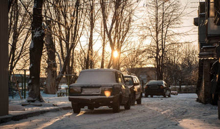 Parked cars in the yardの写真素材