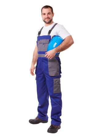 Male construction worker with blue helmet and uniform Male construction worker with blue helmet and uniform