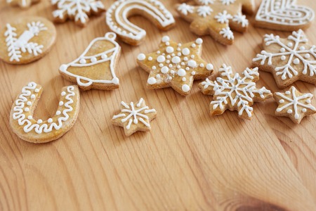 Homemade christmas gingerbread on wooden table