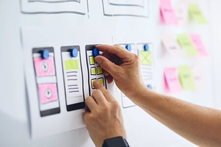 Web designer planning website ux app development on white boardの写真素材