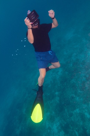 Free-diver with camera, Maldivesのeditorial素材