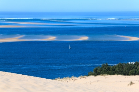 View from the highest dune in Europe - Dune of Pyla (Pilat), Arcachon Bay, Aquitaine, Franceの写真素材