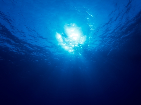 Underwater sunlight beams and shineの写真素材