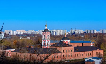 Aerial view of church and modern district, Chertanovo Yuzhnoe, Moscow