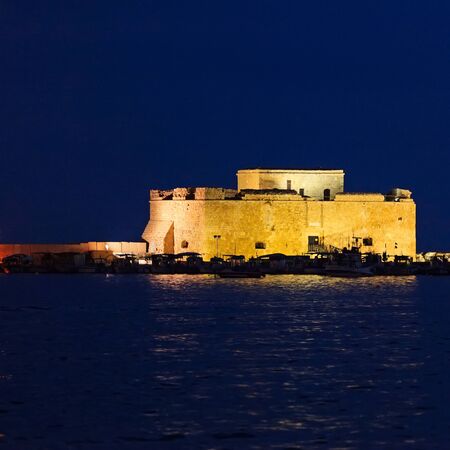 Paphos venetians Castle at night, Cyprusのeditorial素材