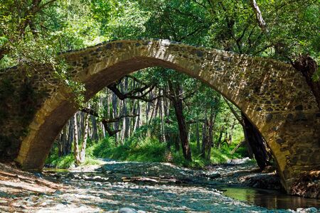 Famous tzelefos venetians stone Bridge in Trodos mountains, Cyprusの写真素材