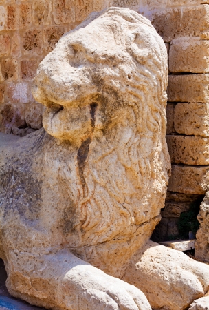 Venetians lion near old castle tower, Famagusta, North Cyprusの写真素材