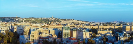 Panorama of Jerusalem Old City and Mount of Olives at Sunrise, Israelの写真素材