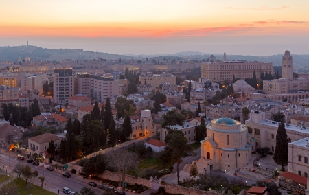 Aerial View of Jerusalem before Sunrise, Israelの写真素材