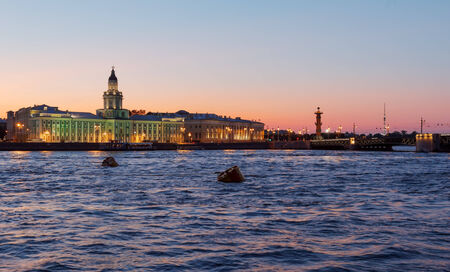 Kunstkamera and Neva river at night, Saint Petersburgの写真素材