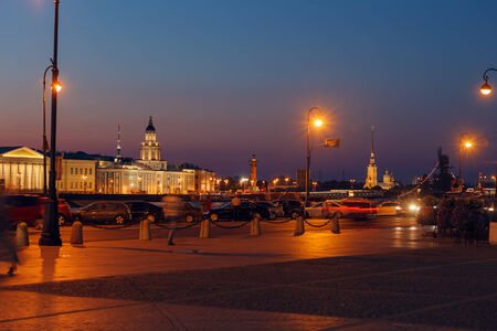 Kunstkamera and Neva river at night, Saint Petersburgの写真素材